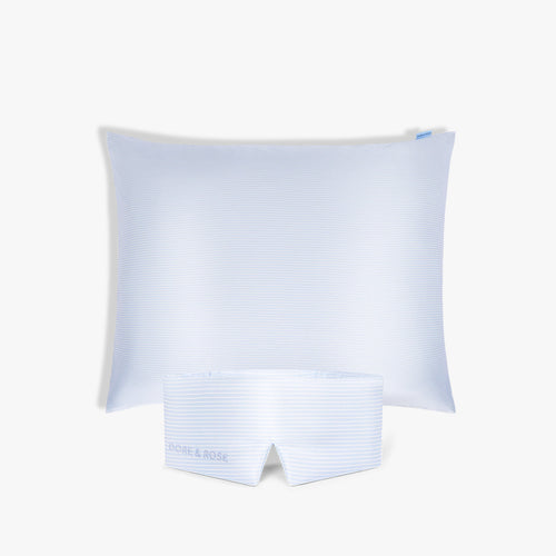 Blue and White stripes Silk Sleeping Eye Mask and Blue and White stripes Silk Pillowcase