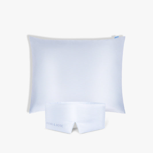 Blue and White stripes Silk Sleeping Eye Mask and Blue and White stripes Silk Pillowcase