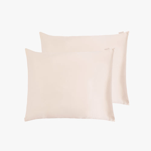 2 Beige Silk Pillowcases on top of each other